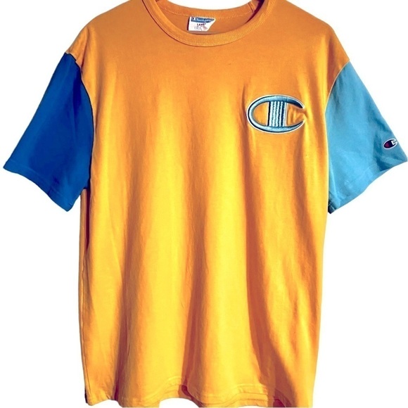 Champion Men’s yellow and blue color block t-shirt inSize  Large - Picture 1 of 5